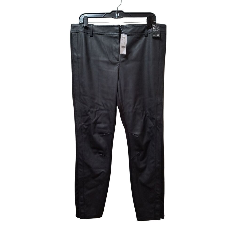New York & Company 7th Avenue Leggings 12 Black Faux Leather Front Stretch Pants